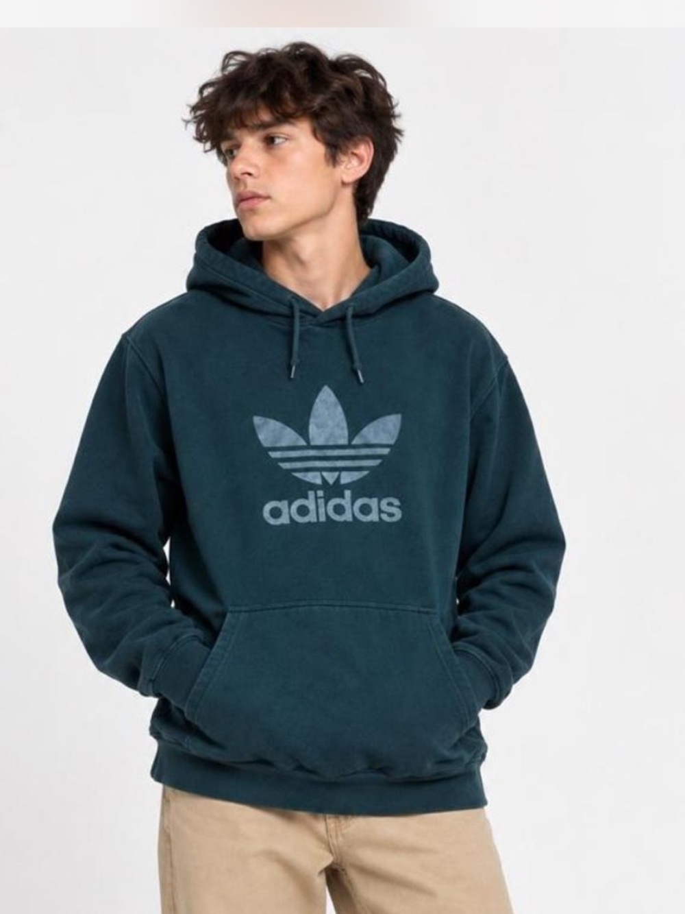 adidas Trefoil Pullover Hoodie in Teal Green